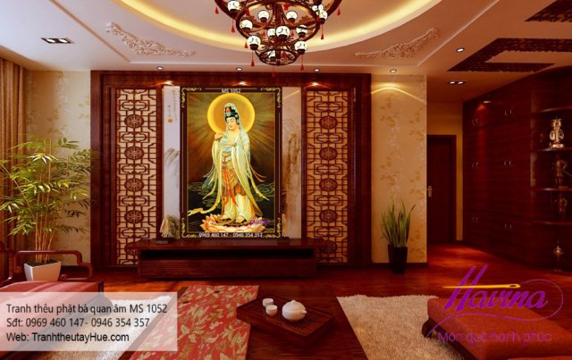 Tranh thêu phật quan âm bồ tát treo phòng khách