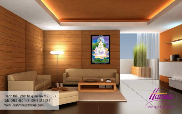 Tranh thêu phật quan âm bồ tát treo phòng khách