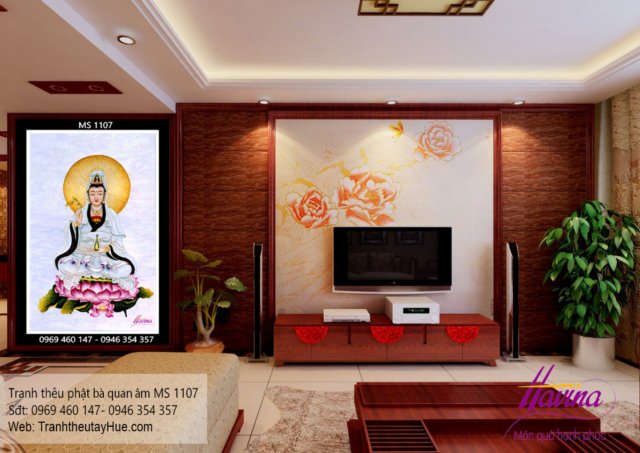 Tranh thêu phật quan âm bồ tát treo phòng khách