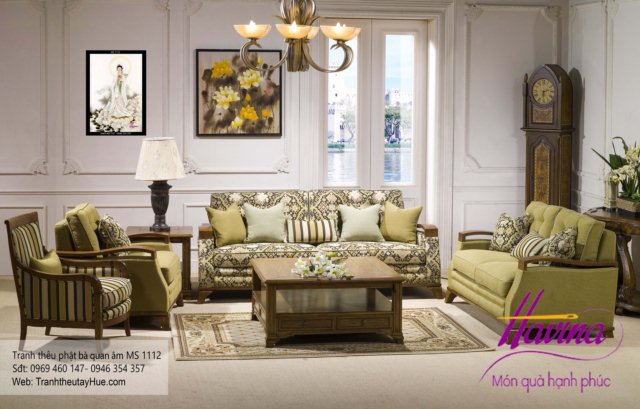 Tranh thêu phật quan âm bồ tát treo phòng khách