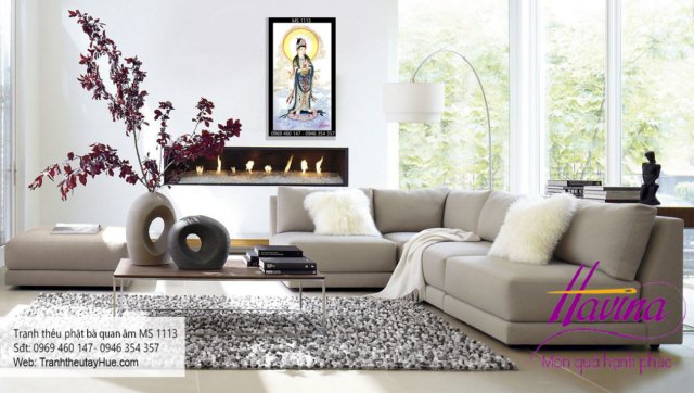 Tranh thêu phật quan âm bồ tát treo phòng khách