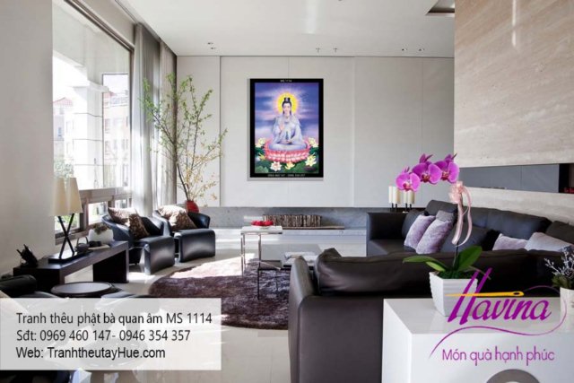 Tranh thêu phật quan âm bồ tát treo phòng khách