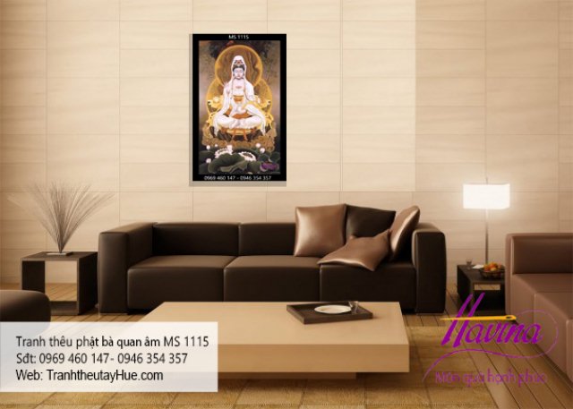 Tranh thêu phật quan âm bồ tát treo phòng khách