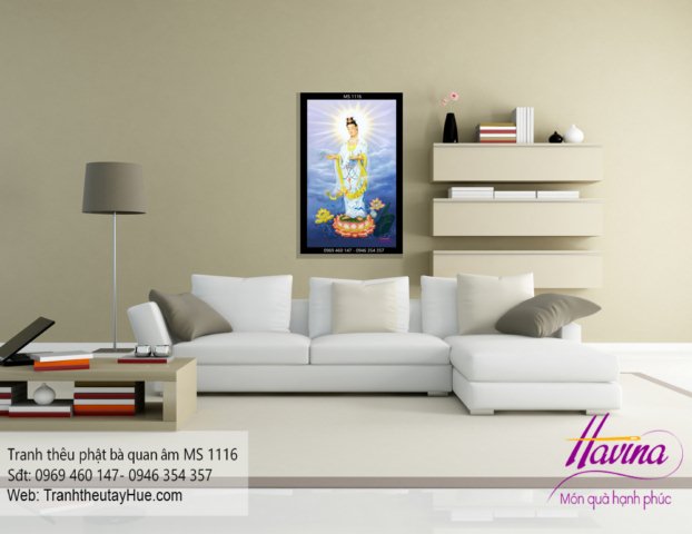 Tranh thêu phật quan âm bồ tát treo phòng khách