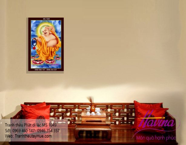 Tranh thêu phật di lặc treo phòng khách