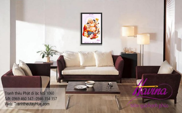 Tranh thêu phật di lặc treo phòng khách