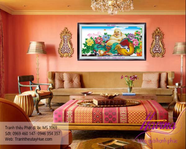 Tranh thêu phật di lặc treo phòng khách