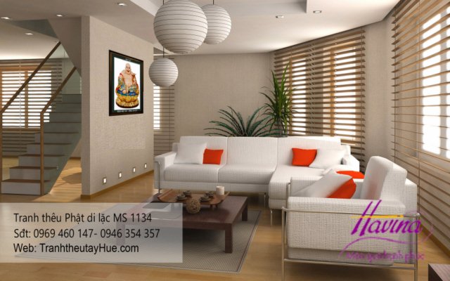 Tranh thêu phật di lặc treo phòng khách