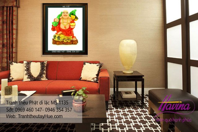 Tranh thêu phật di lặc treo phòng khách