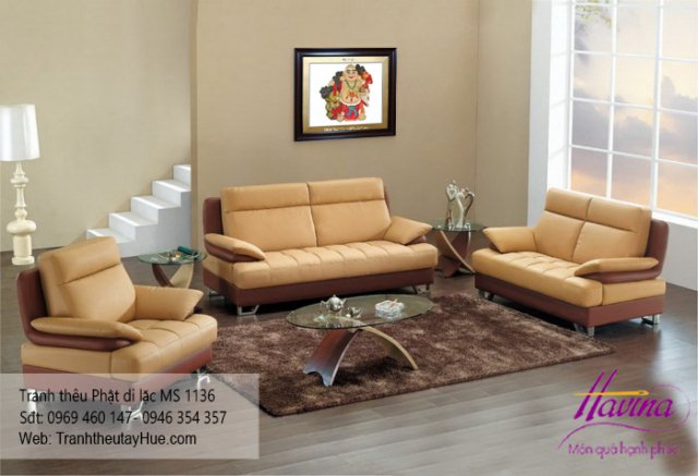 Tranh thêu phật di lặc treo phòng khách