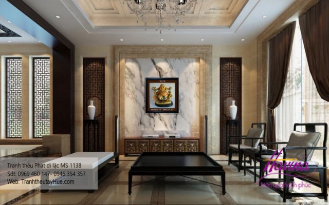 Tranh thêu phật di lặc treo phòng khách