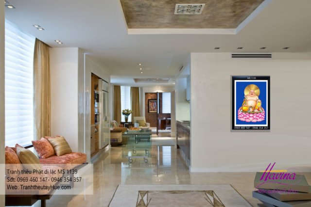 Tranh thêu phật di lặc treo phòng khách