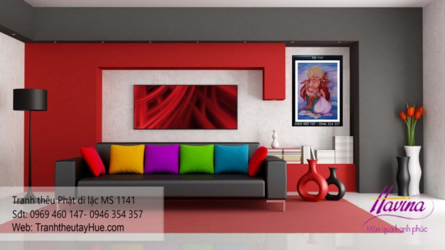 Tranh thêu phật di lặc treo phòng khách