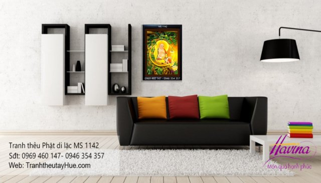Tranh thêu phật di lặc treo phòng khách