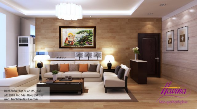 Tranh thêu phật di lặc treo phòng khách