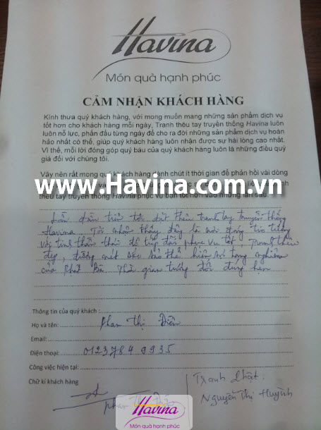 Những dòng cảm nhận của cô sau khi nhận được tranh thêu phật quan âm