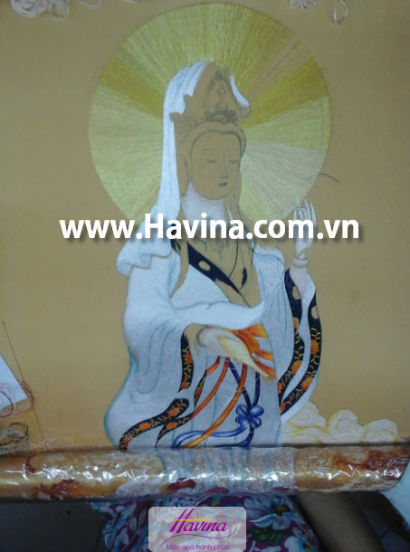 Quá trình thêu tác phẩm Tranh thêu phật quan âm bồ tát