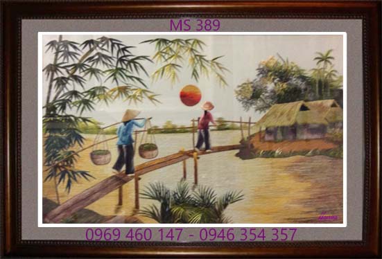 Tranh thêu phong cảnh làng quê Tranh thêu phong cảnh làng quê