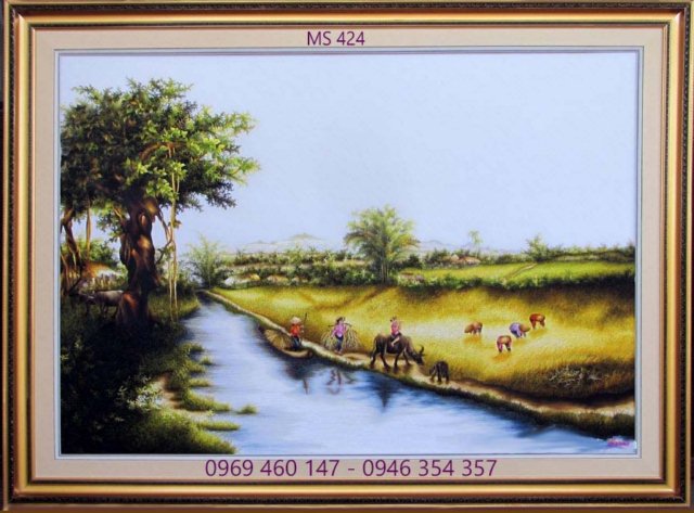 Tranh thêu phong cảnh làng quê Tranh thêu phong cảnh làng quê