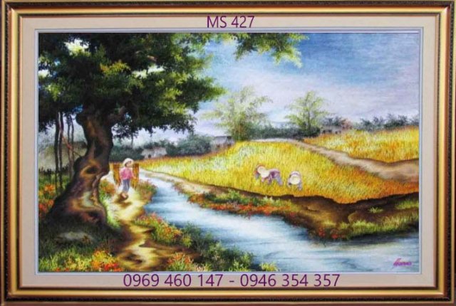 Tranh thêu phong cảnh nông thôn Việt Nam Tranh thêu phong cảnh nông thôn Việt Nam