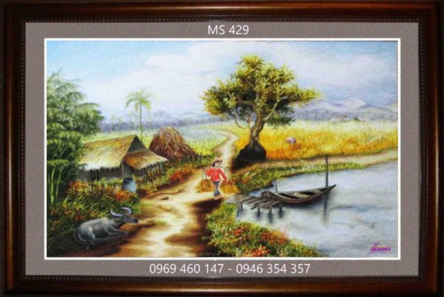 Tranh thêu phong cảnh làng quê Việt Nam MS 429 Tranh thêu phong cảnh làng quê Việt Nam MS 429