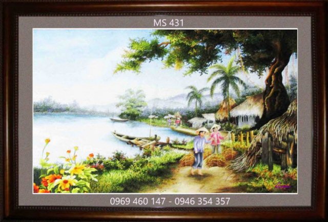 Tranh thêu cảnh nông thôn Việt Nam Tranh thêu cảnh nông thôn Việt Nam