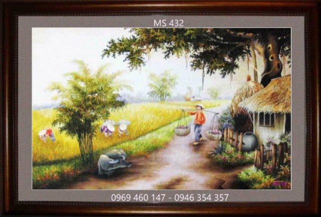 Tranh thêu làng quê thanh bình Tranh thêu làng quê thanh bình