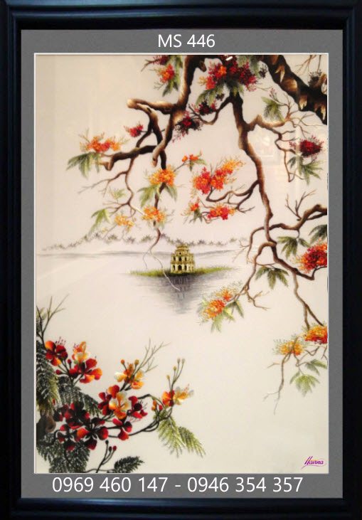 Tranh thêu phong cảnh làng quê Tranh thêu phong cảnh làng quê