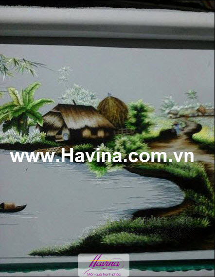 Tranh thêu phong cảnh làng quê Việt Nam