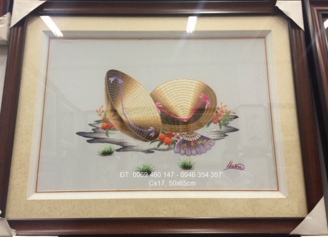 Tranh thêu đôi nón Tranh thêu đôi nón