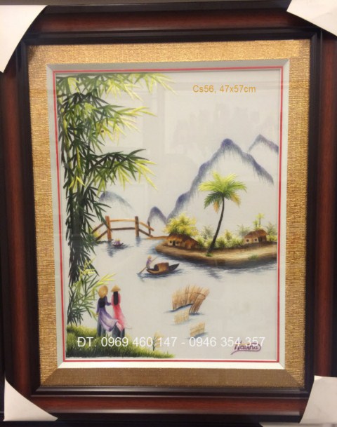 Tranh thêu phong cảnh làng quê Tranh thêu phong cảnh làng quê
