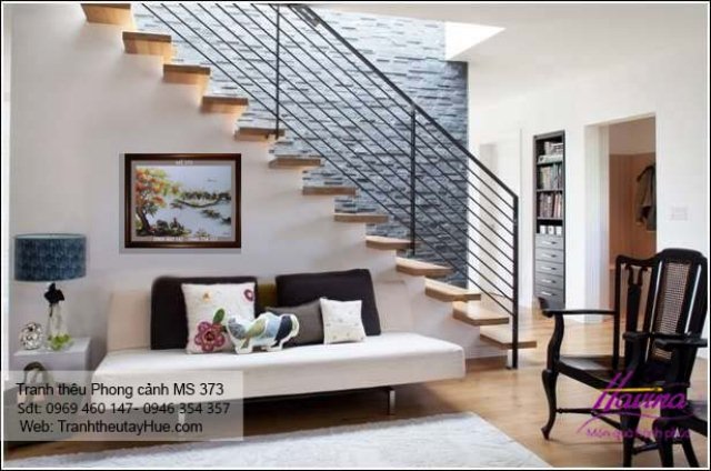 Tranh thêu phong cảnh làng quê treo phòng khách