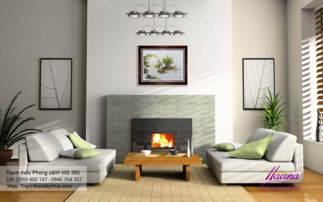 Tranh thêu phong cảnh làng quê treo phòng khách