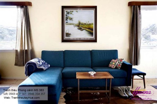 Tranh thêu phong cảnh làng quê treo phòng khách