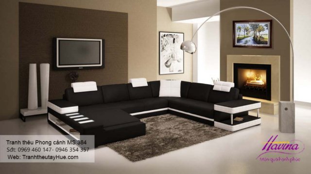 Tranh thêu phong cảnh làng quê treo phòng khách