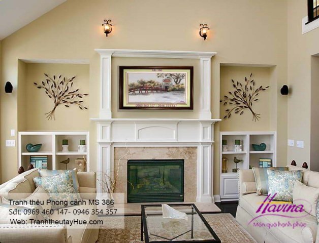 Tranh thêu phong cảnh làng quê treo phòng khách