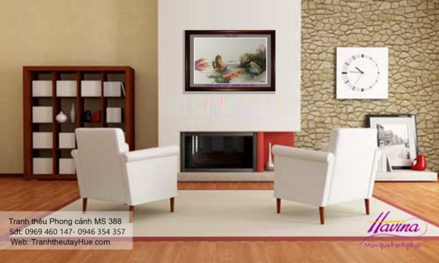 Tranh thêu phong cảnh làng quê treo phòng khách