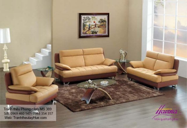 Tranh thêu phong cảnh làng quê treo phòng khách