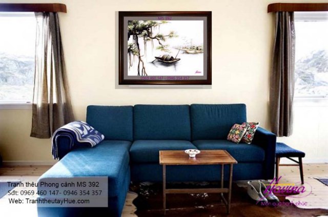 Tranh thêu phong cảnh làng quê treo phòng khách