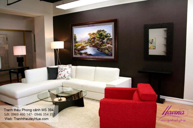 Tranh thêu phong cảnh làng quê treo phòng khách