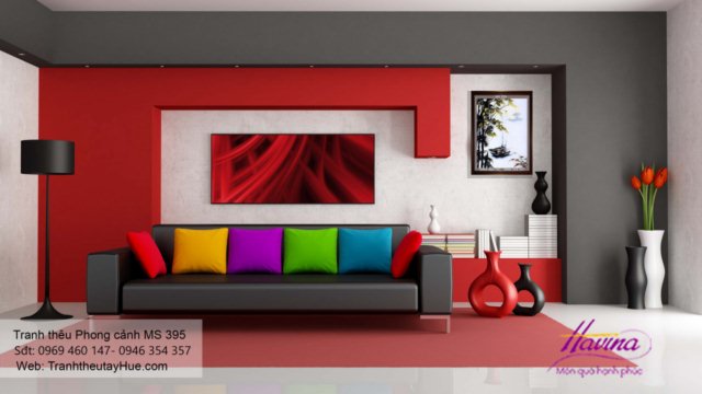 Tranh thêu phong cảnh làng quê treo phòng khách