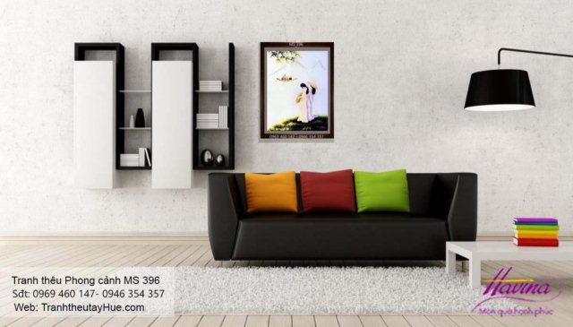 Tranh thêu phong cảnh làng quê treo phòng khách