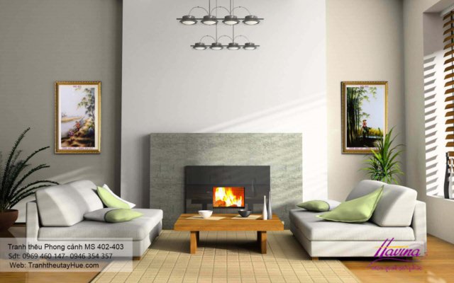 Tranh thêu phong cảnh làng quê treo phòng khách