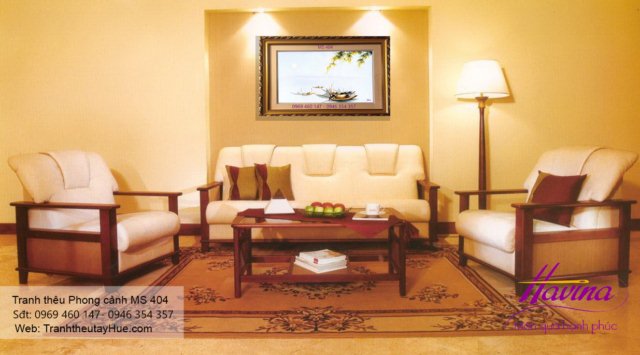 Tranh thêu phong cảnh làng quê treo phòng khách