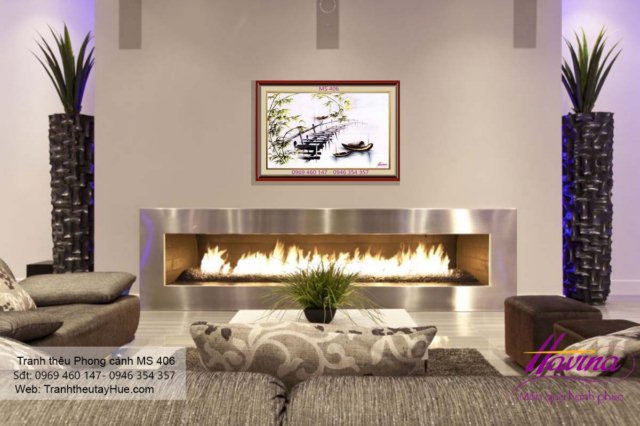 Tranh thêu phong cảnh làng quê treo phòng khách