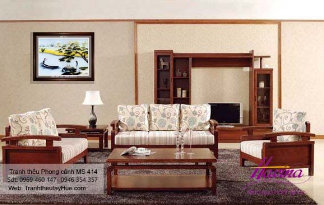 Tranh thêu phong cảnh làng quê treo phòng khách