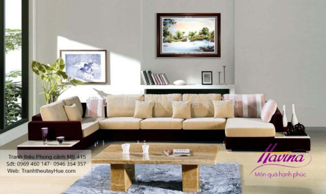 Tranh thêu phong cảnh làng quê treo phòng khách