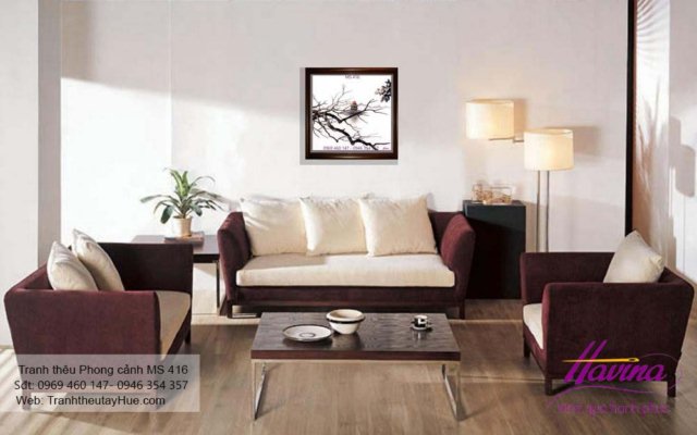 Tranh thêu phong cảnh làng quê treo phòng khách