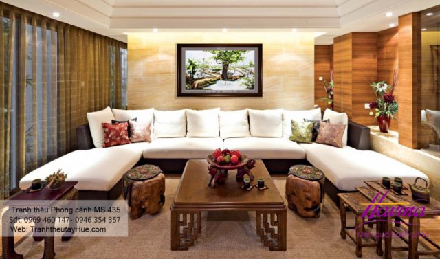 Tranh thêu phong cảnh làng quê treo phòng khách