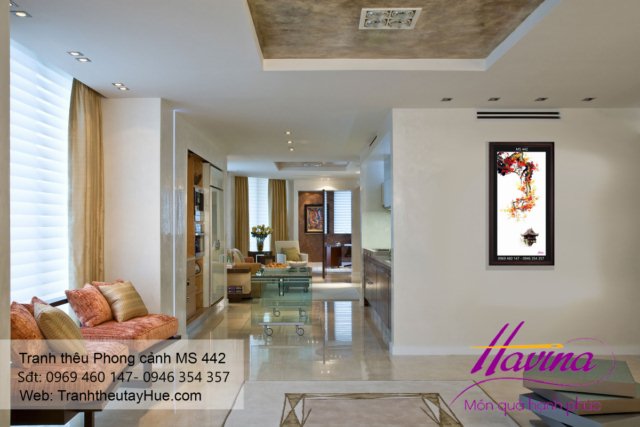 Tranh thêu phong cảnh làng quê treo phòng khách